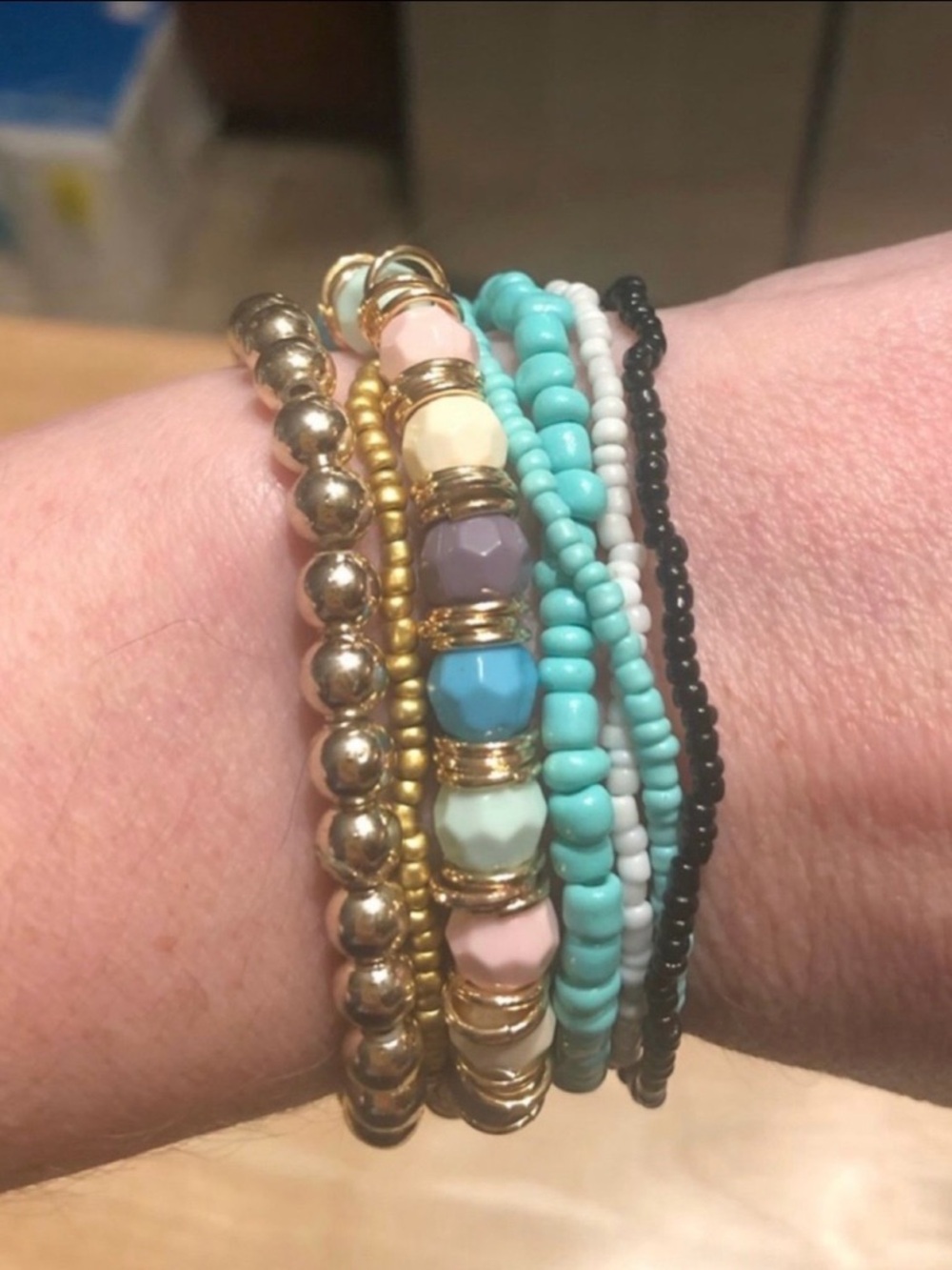 Stacked Beaded Bracelet Set - Pastel & Turquoise